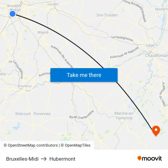 Bruxelles-Midi to Hubermont map