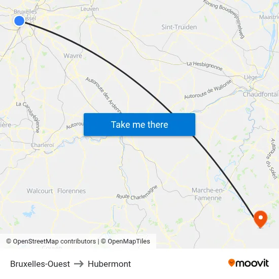 Bruxelles-Ouest to Hubermont map