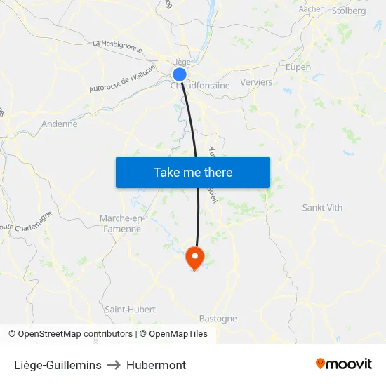 Liège-Guillemins to Hubermont map