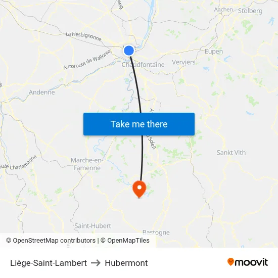 Liège-Saint-Lambert to Hubermont map