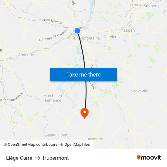 Liège-Carré to Hubermont map
