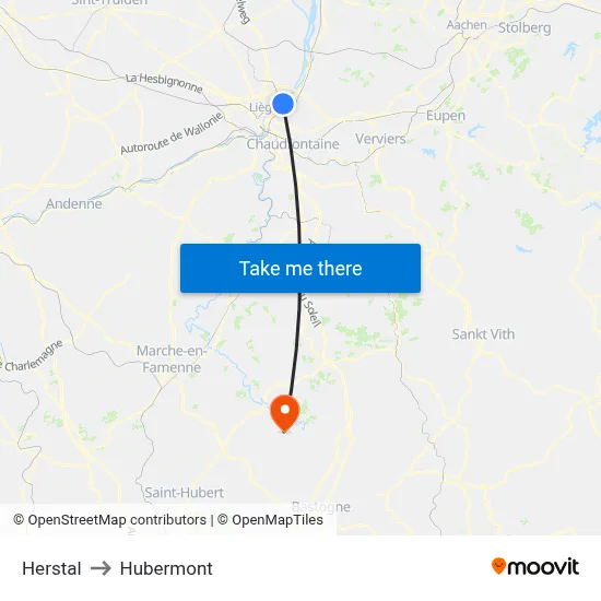 Herstal to Hubermont map
