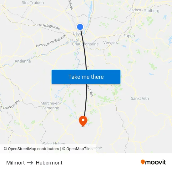 Milmort to Hubermont map