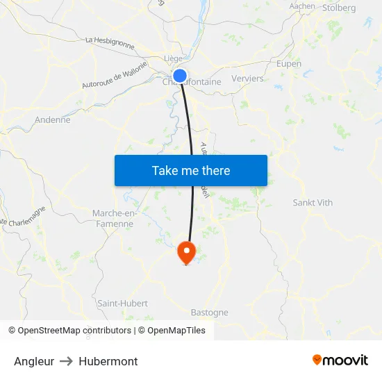 Angleur to Hubermont map