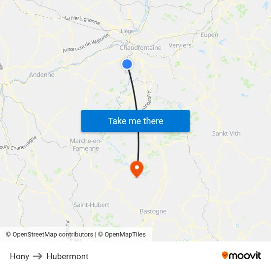 Hony to Hubermont map