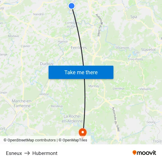 Esneux to Hubermont map