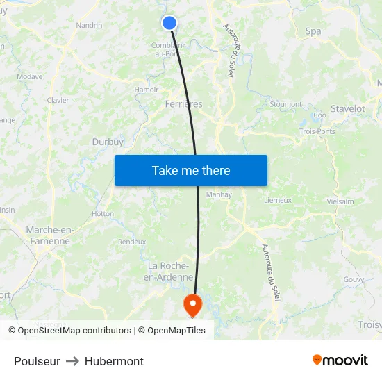 Poulseur to Hubermont map