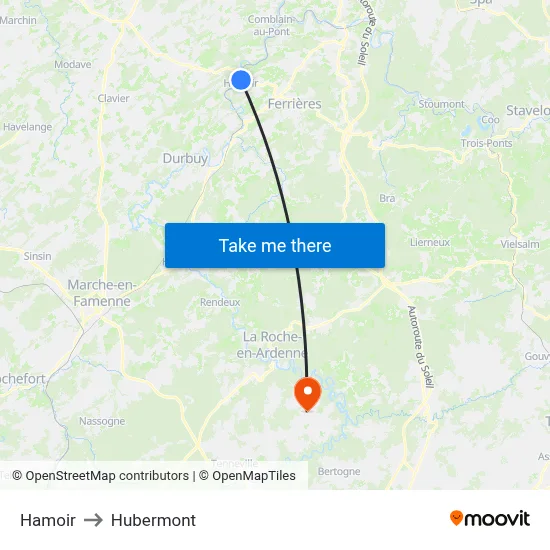 Hamoir to Hubermont map