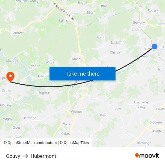 Gouvy to Hubermont map