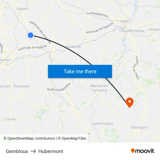 Gembloux to Hubermont map