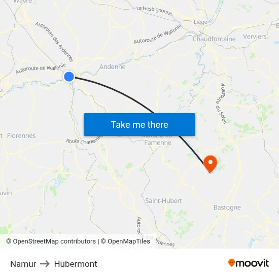 Namur to Hubermont map