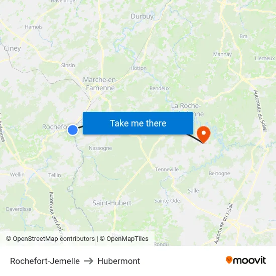 Rochefort-Jemelle to Hubermont map