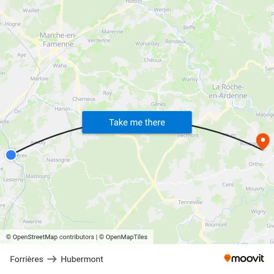 Forrières to Hubermont map