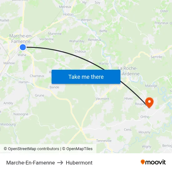Marche-En-Famenne to Hubermont map