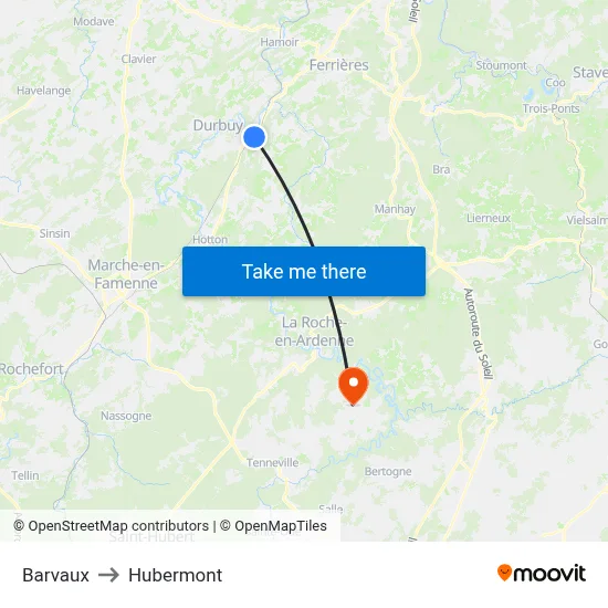 Barvaux to Hubermont map