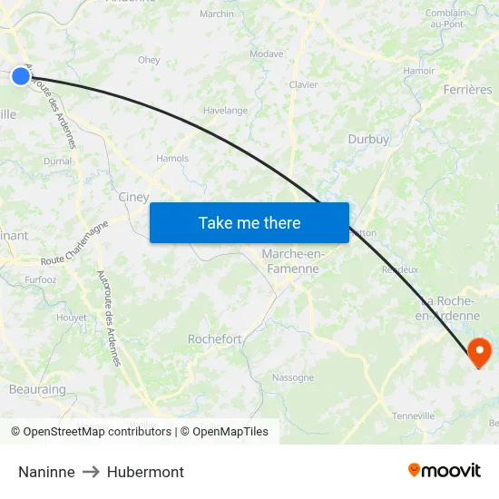 Naninne to Hubermont map
