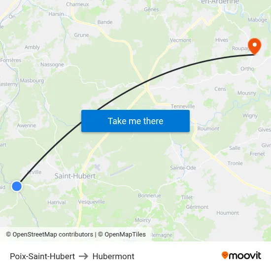 Poix-Saint-Hubert to Hubermont map