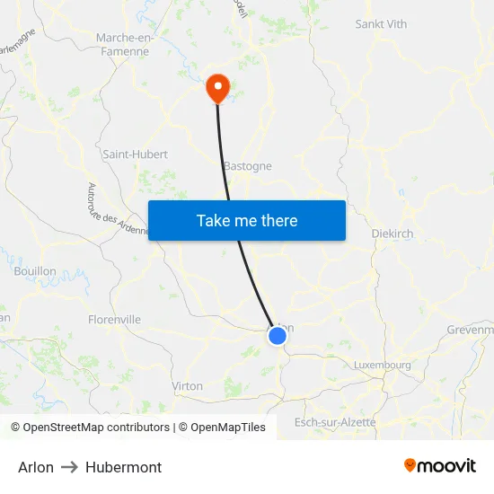 Arlon to Hubermont map