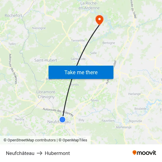 Neufchâteau to Hubermont map