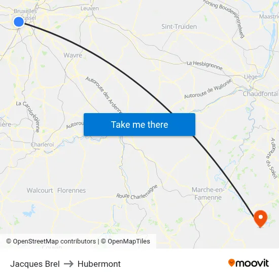 Jacques Brel to Hubermont map