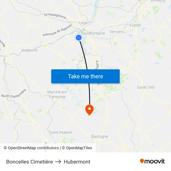 Boncelles Cemetery to Hubermont map
