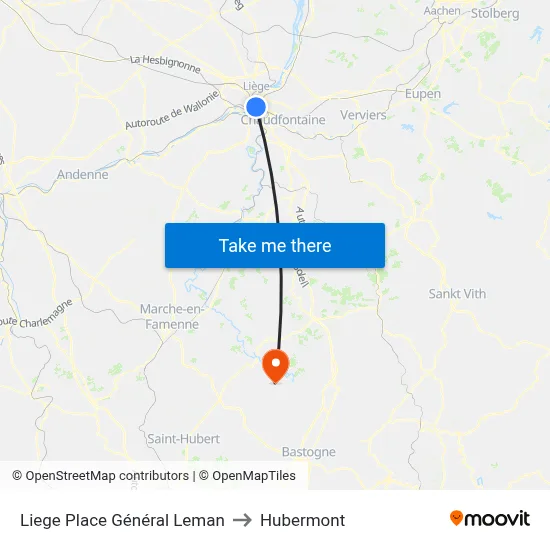 Liege Place Général Leman to Hubermont map