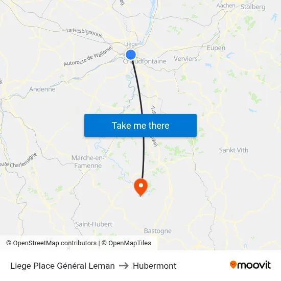 Liege Place Général Leman to Hubermont map