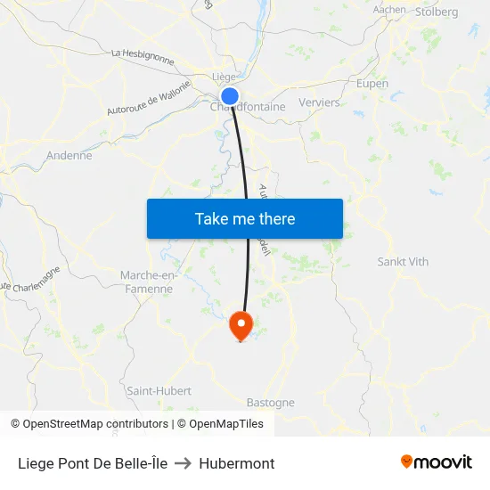 Liege Belle-Île Bridge to Hubermont map