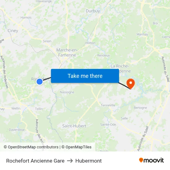 Rochefort Old Station to Hubermont map