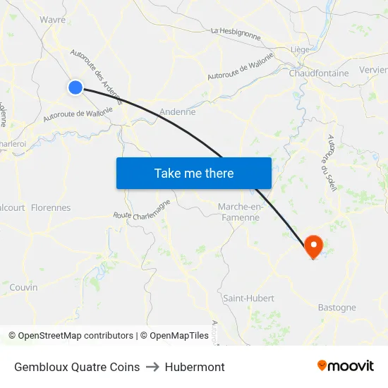 Gembloux Four Corners to Hubermont map
