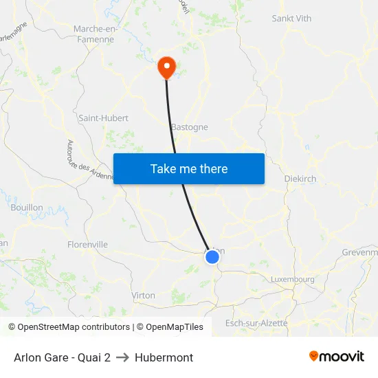 Arlon Gare - Quai 2 to Hubermont map