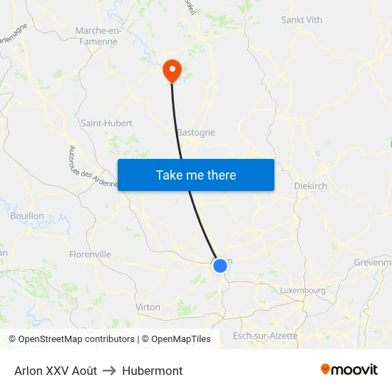 Arlon XXV Août to Hubermont map
