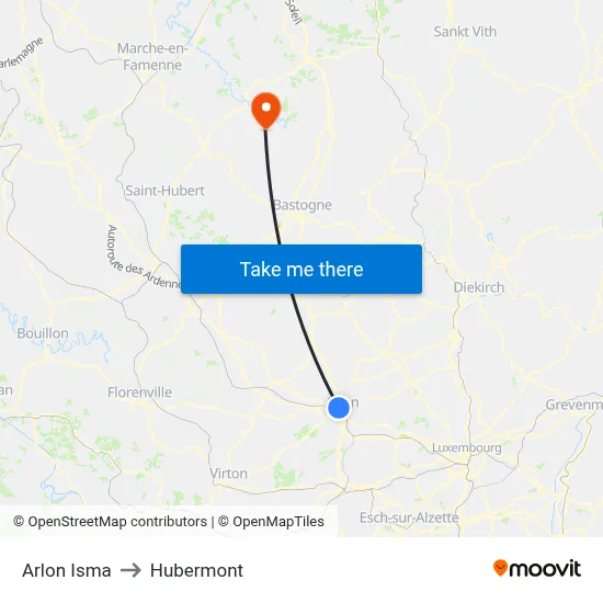 Arlon Isma to Hubermont map