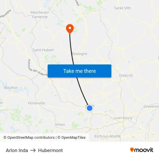 Arlon Inda to Hubermont map