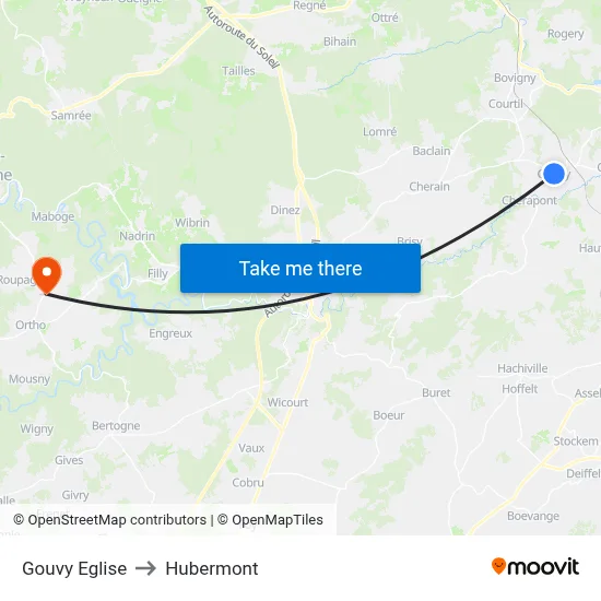 Gouvy Eglise to Hubermont map