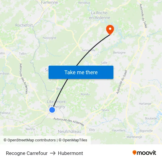 Recogne Carrefour to Hubermont map