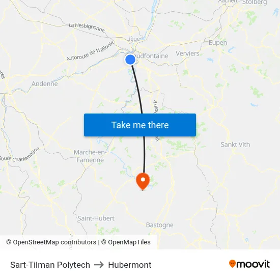 Sart-Tilman Polytech to Hubermont map