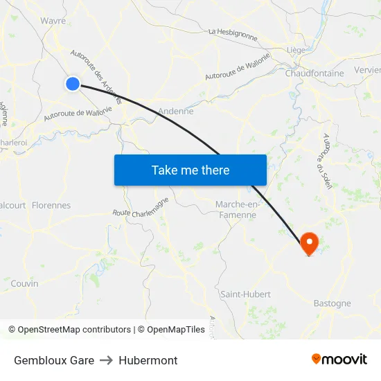Gembloux Station to Hubermont map