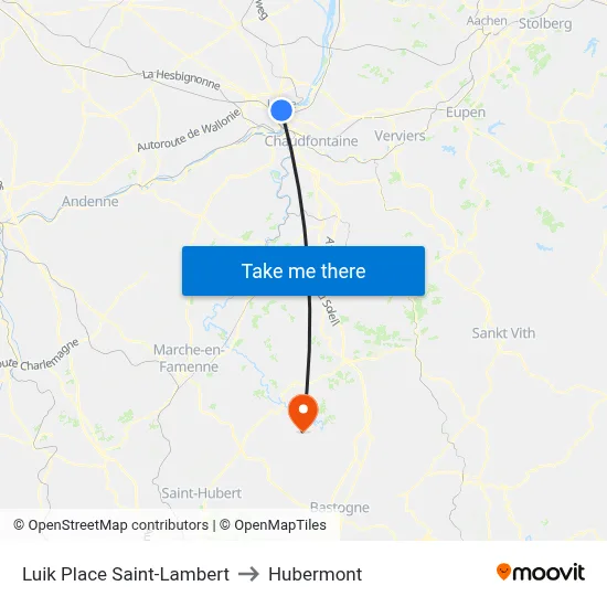Liege Saint-Lambert Square to Hubermont map