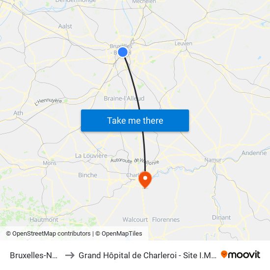 Bruxelles-Nord to Grand Hôpital de Charleroi - Site I.M.T.R. map