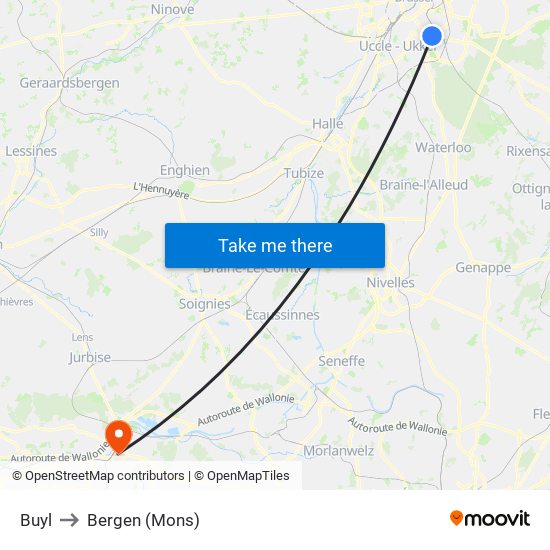 Buyl to Bergen (Mons) map