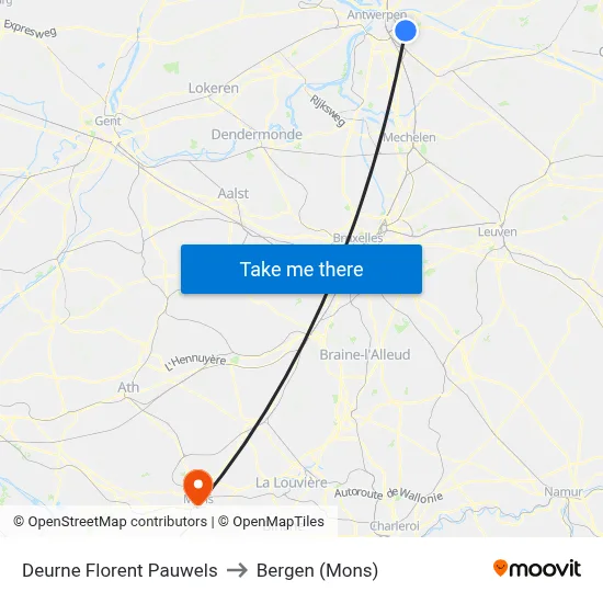 Deurne Florent Pauwels to Bergen (Mons) map