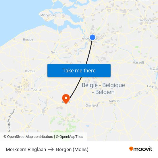 Merksem Ringlaan to Bergen (Mons) map