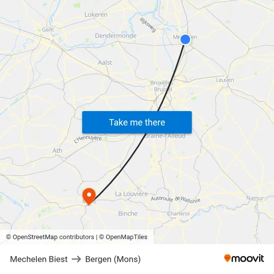 Mechelen Biest to Bergen (Mons) map