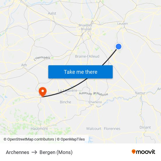 Archennes to Bergen (Mons) map