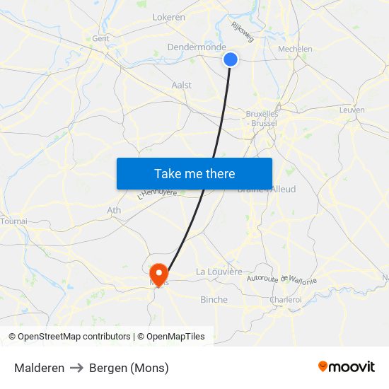 Malderen to Bergen (Mons) map