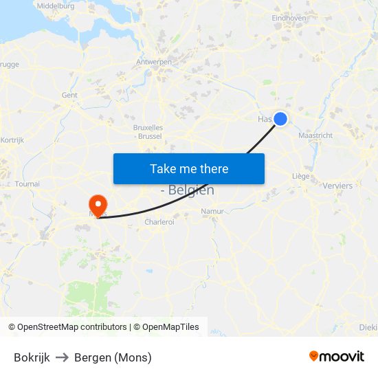 Bokrijk to Bergen (Mons) map