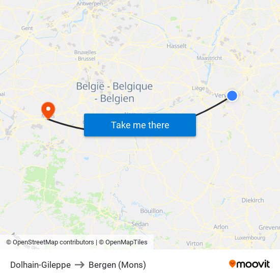 Dolhain-Gileppe to Bergen (Mons) map