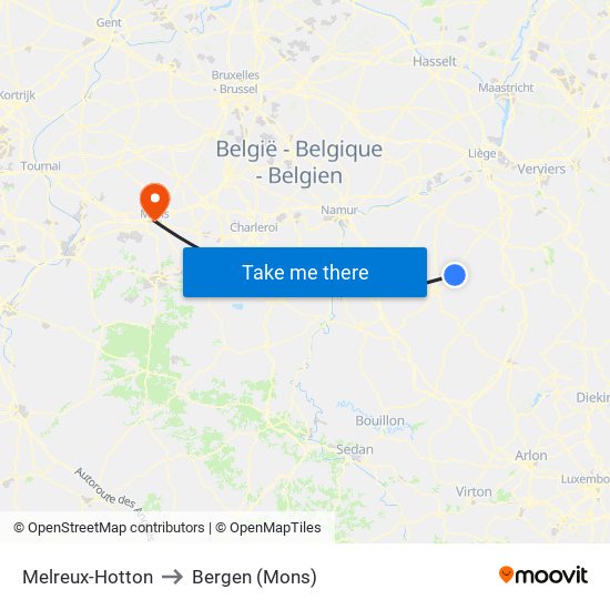 Melreux-Hotton to Bergen (Mons) map