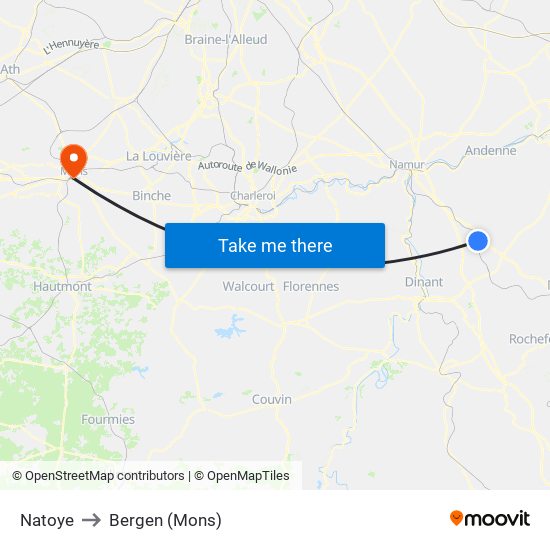 Natoye to Bergen (Mons) map